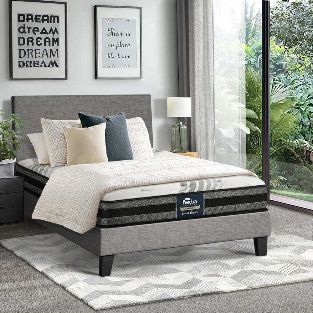 Oikiture Bed Frame with King Single Size Mattress Set Grey Fabric-Bed Frame-PEROZ Accessories