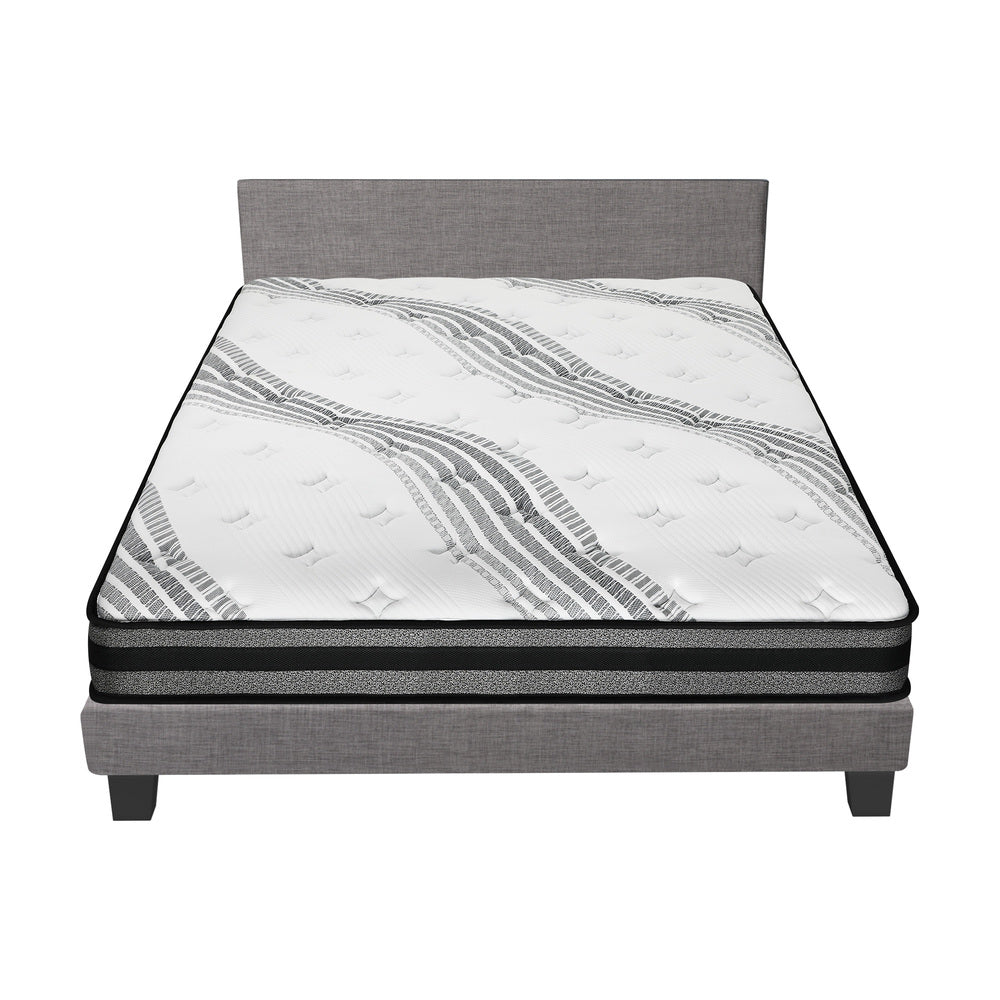 Oikiture Bed Frame with Queen Size Mattress Set Grey Fabric-Bed Frame-PEROZ Accessories
