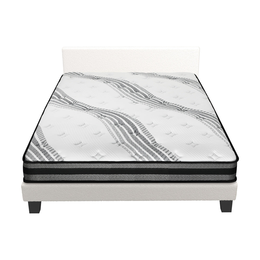 Oikiture Bed Frame with Double Mattress Set Boucle Fabric White-Bed Frame-PEROZ Accessories