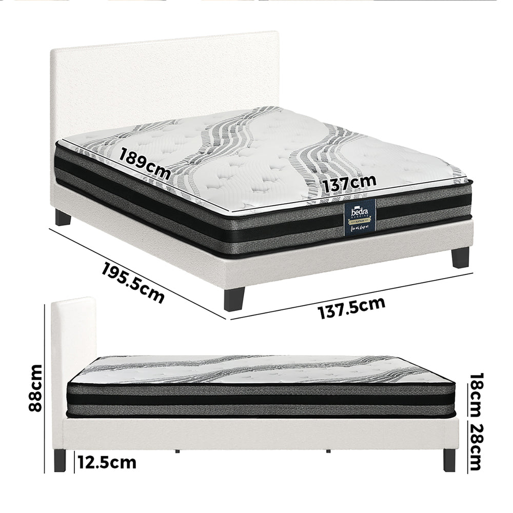 Oikiture Bed Frame with Double Mattress Set Boucle Fabric White-Bed Frame-PEROZ Accessories