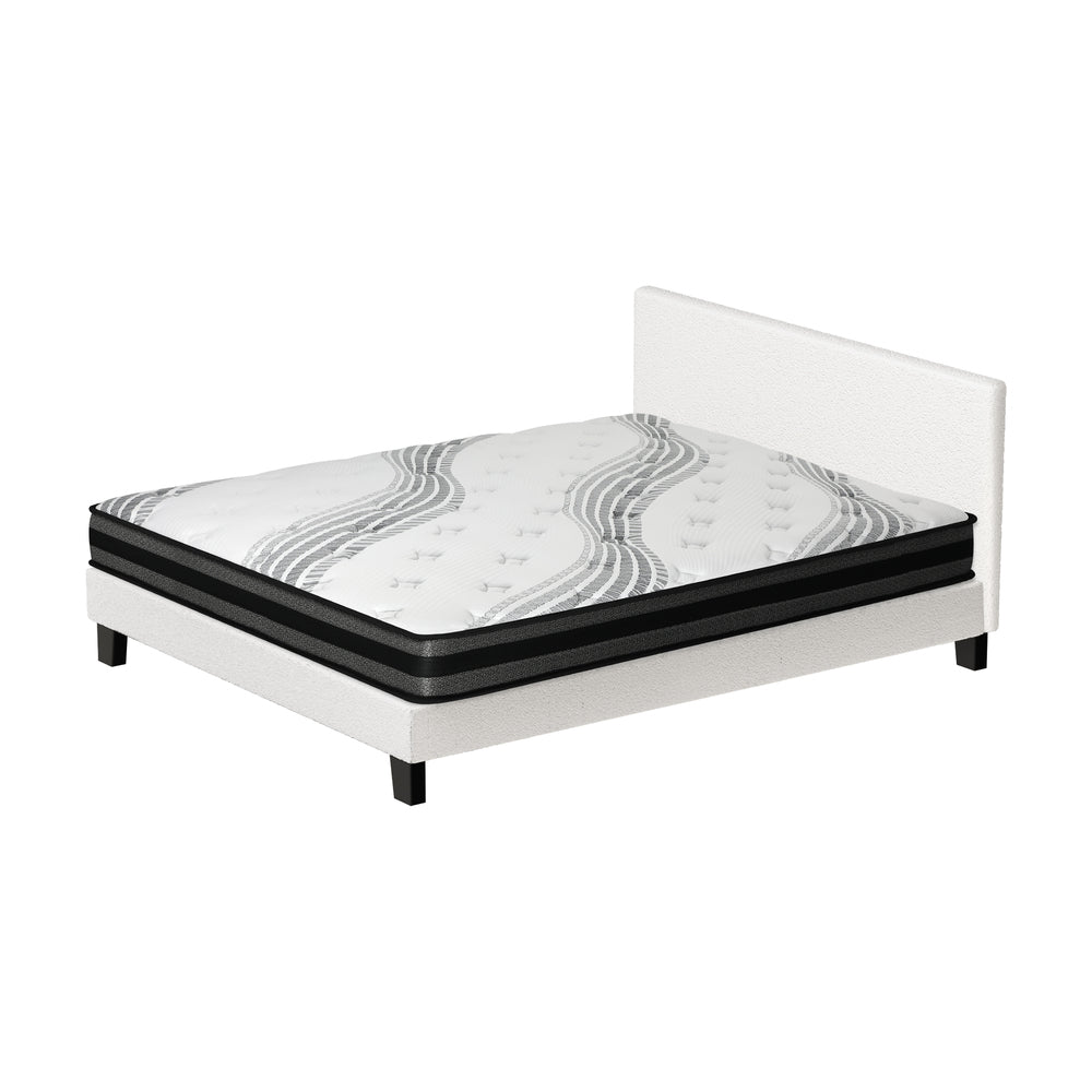Oikiture Bed Frame with Double Mattress Set Boucle Fabric White-Bed Frame-PEROZ Accessories