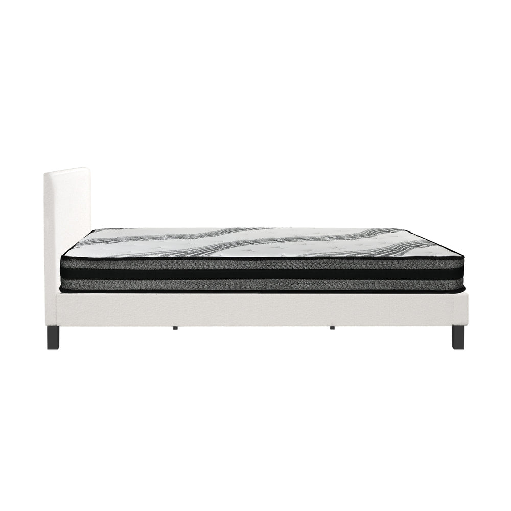 Oikiture Bed Frame with Double Mattress Set Boucle Fabric White-Bed Frame-PEROZ Accessories