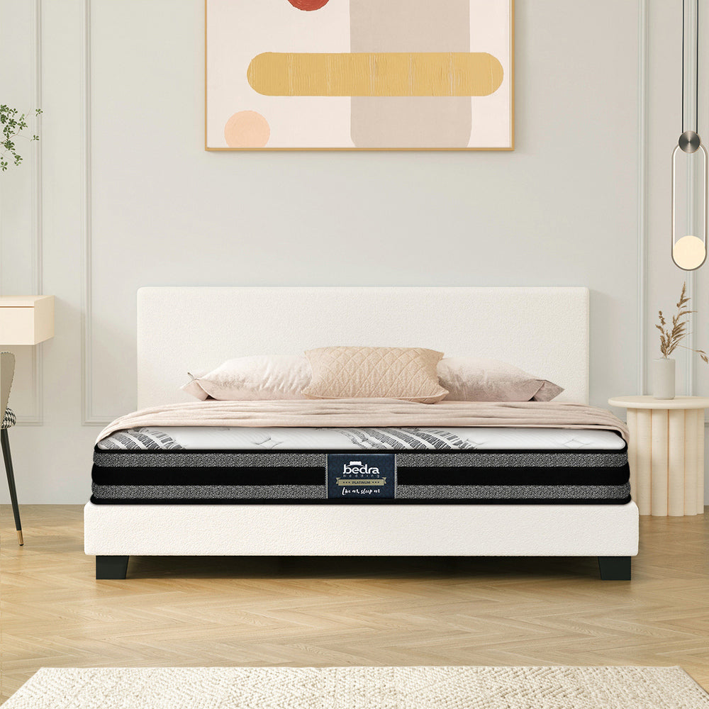 Oikiture Bed Frame with Double Mattress Set Boucle Fabric White-Bed Frame-PEROZ Accessories