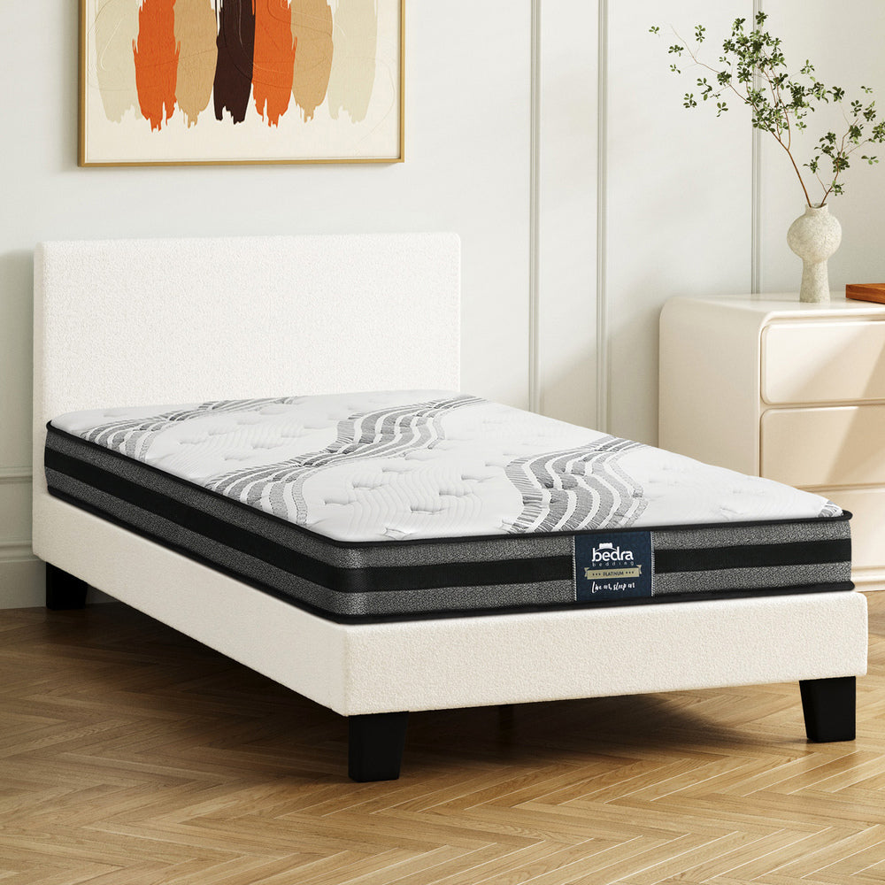 Oikiture Bed Frame with King Single Mattress Set Boucle Fabric White-Bed Frame-PEROZ Accessories