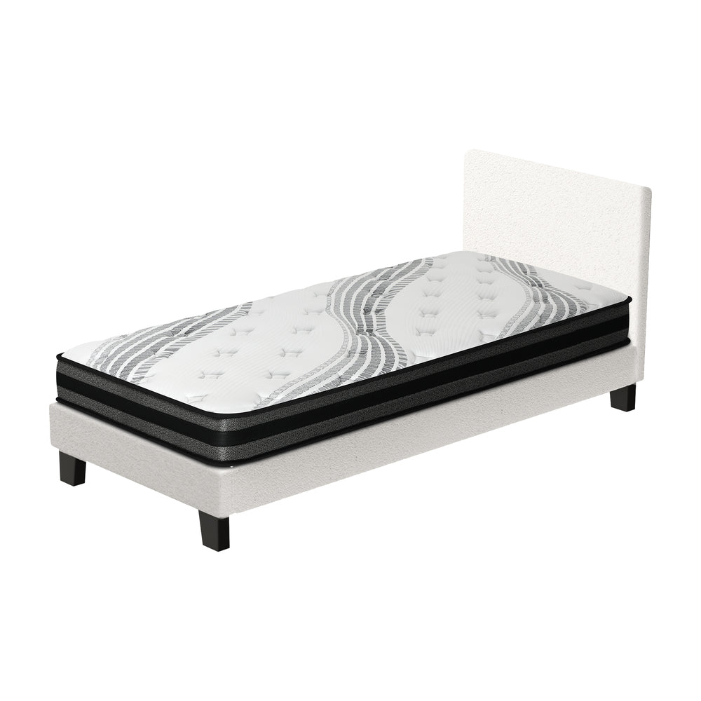 Oikiture Bed Frame with King Single Mattress Set Boucle Fabric White-Bed Frame-PEROZ Accessories