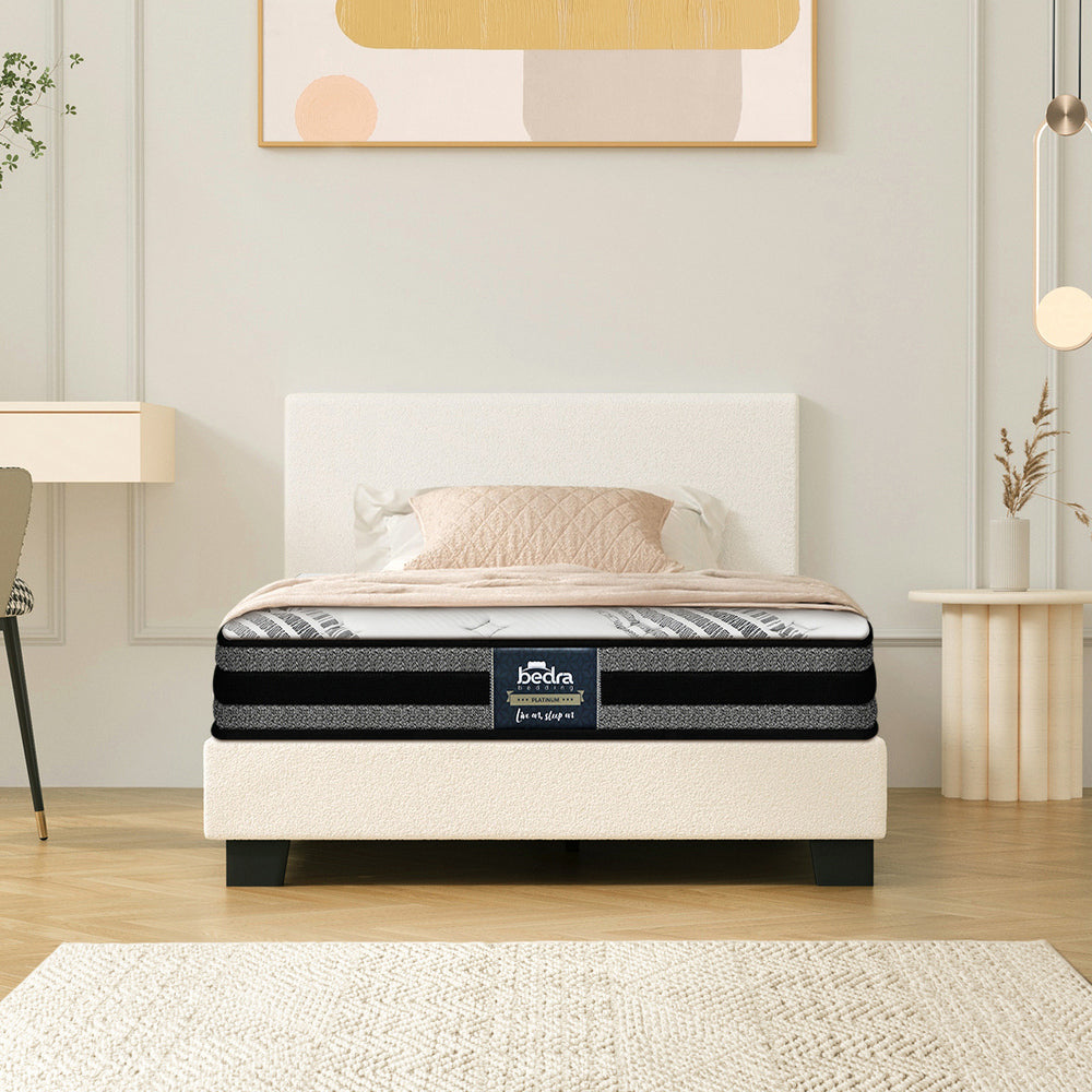 Oikiture Bed Frame with King Single Mattress Set Boucle Fabric White-Bed Frame-PEROZ Accessories