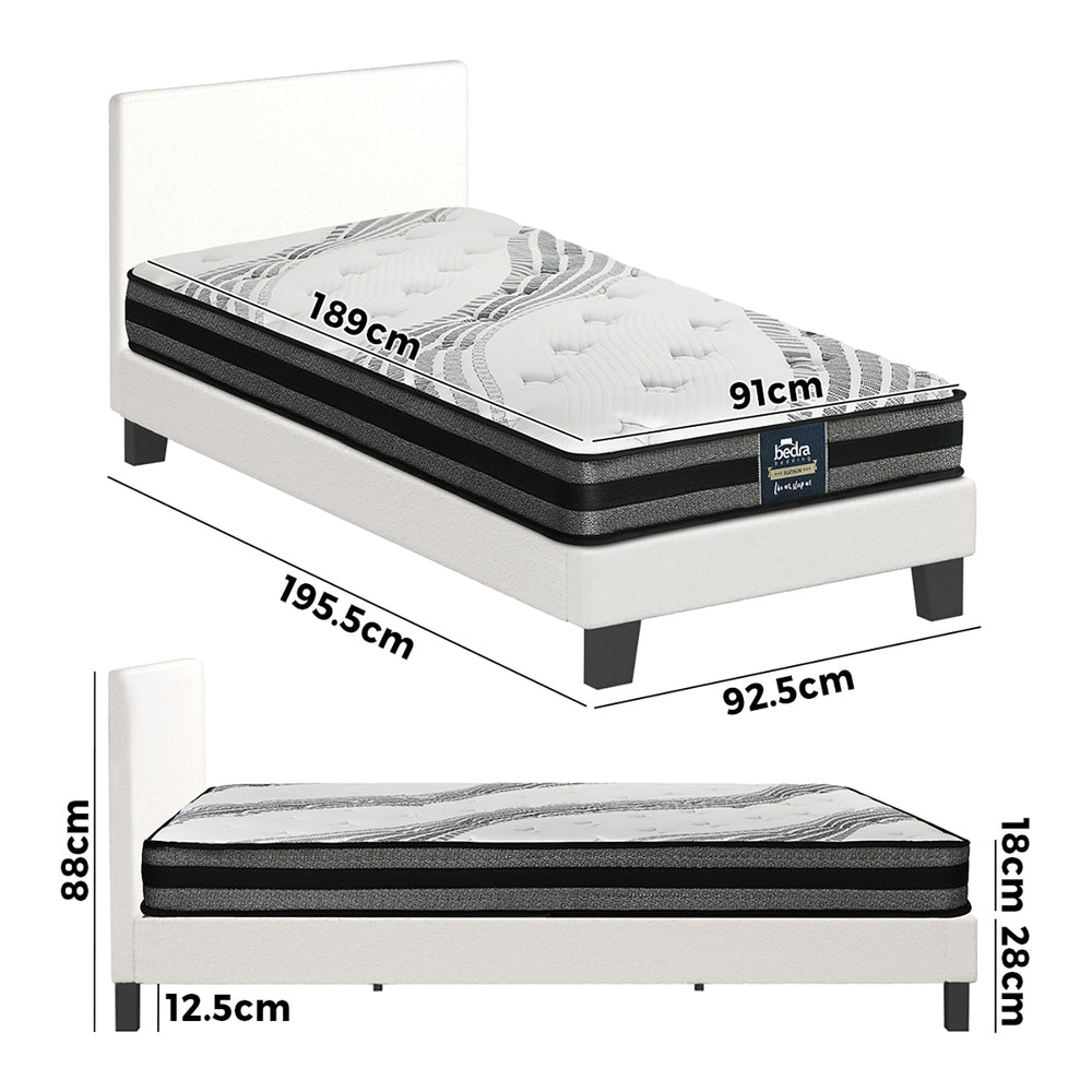 Oikiture Bed Frame with Single Size Mattress Set Boucle Fabric White-Bed Frame-PEROZ Accessories
