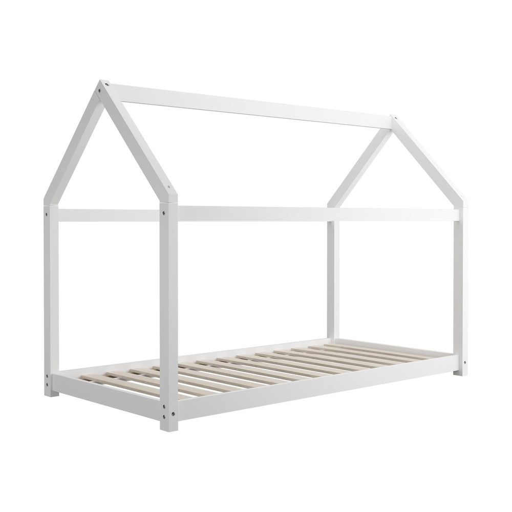 Oikiture Bed Frame Single Wooden Timber House Style Mattress Base Platform White-Bed Frames-PEROZ Accessories