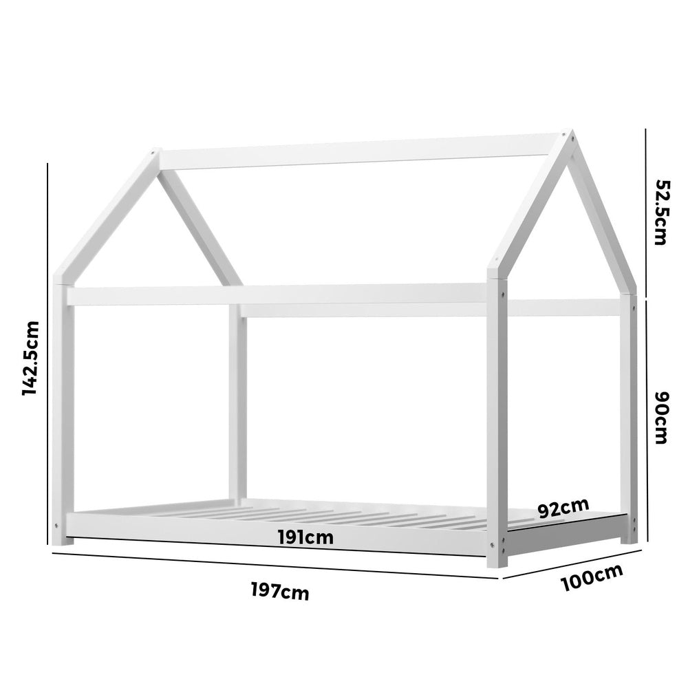 Oikiture Bed Frame Single Wooden Timber House Style Mattress Base Platform White-Bed Frames-PEROZ Accessories