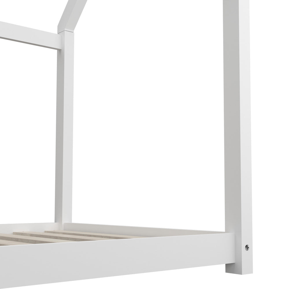 Oikiture Kids Bed Frame With Single Mattress Set House Style White-Wooden Bed Frames-PEROZ Accessories