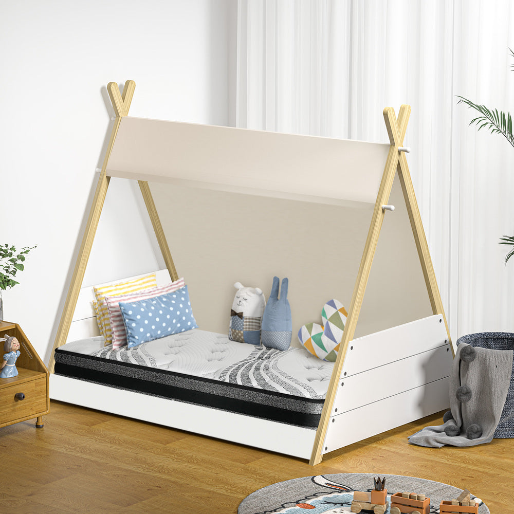 Oikiture Kids Bed Frame and Mattress Single House Teepee Triangle Beds-Wooden Bed Frame-PEROZ Accessories