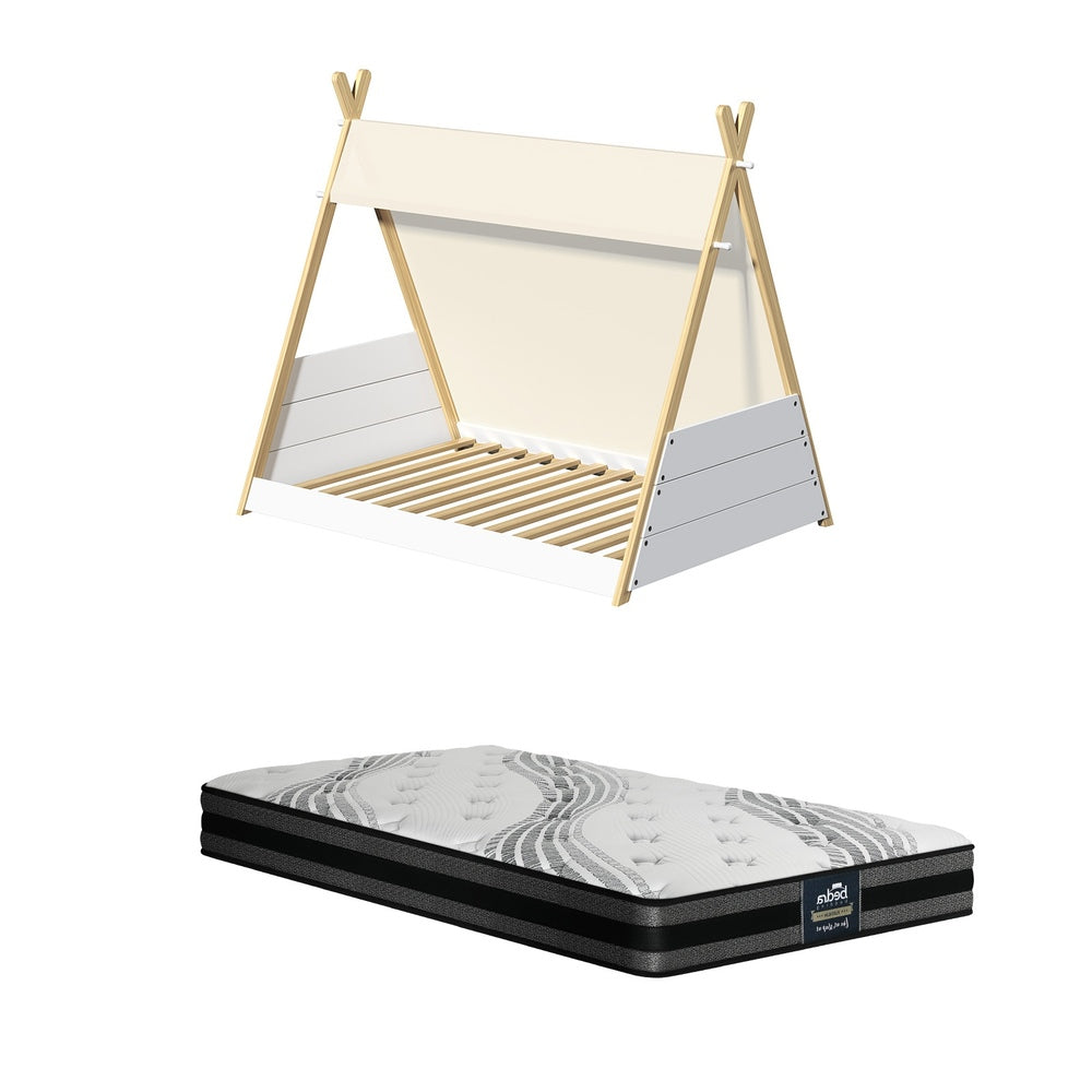 Oikiture Kids Bed Frame and Mattress Single House Teepee Triangle Beds-Wooden Bed Frame-PEROZ Accessories