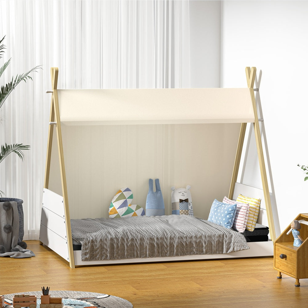 Oikiture Kids Bed Frame and Mattress Single House Teepee Triangle Beds-Wooden Bed Frame-PEROZ Accessories
