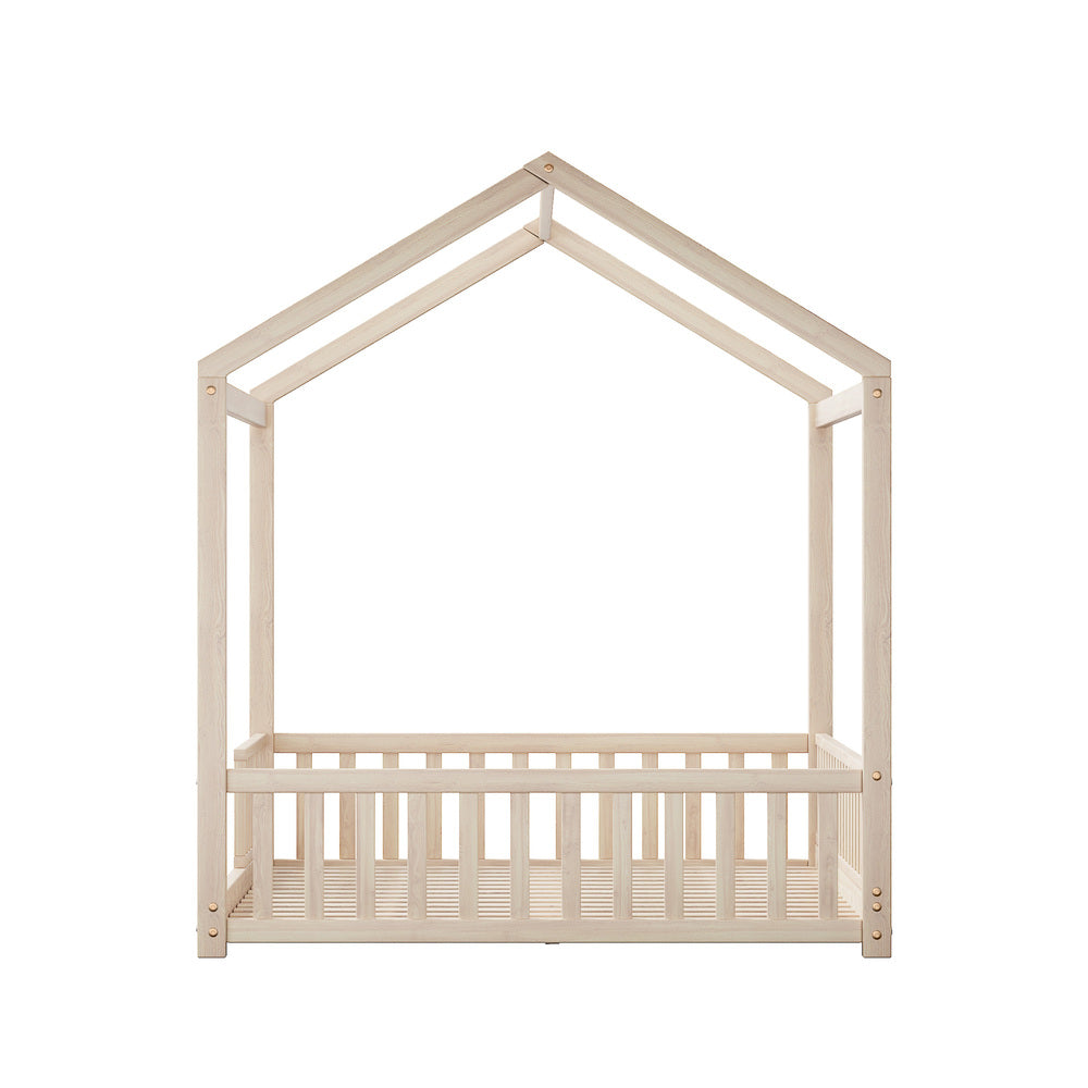 Oikiture Kids Wooden Bed Frame Double Size House Platform Natural-Wooden Bed Frame-PEROZ Accessories