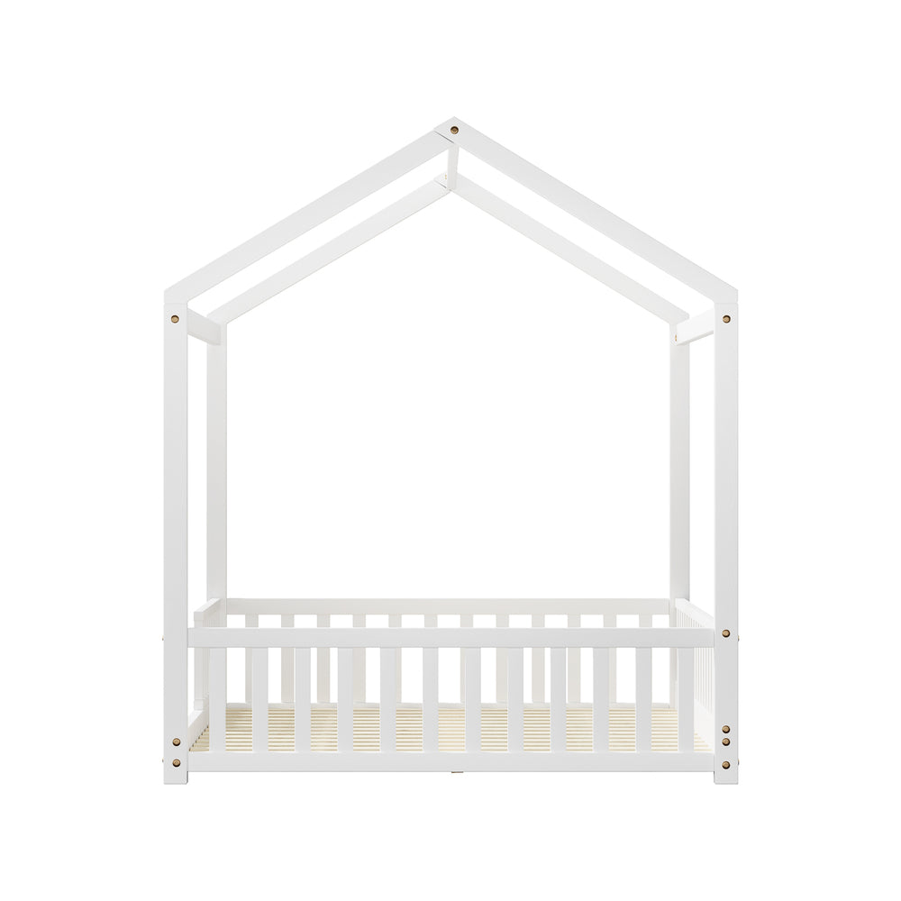 Oikiture Kids Wooden Bed Frame House Beds Platform Double White Timber Pine-Wooden Bed Frames-PEROZ Accessories