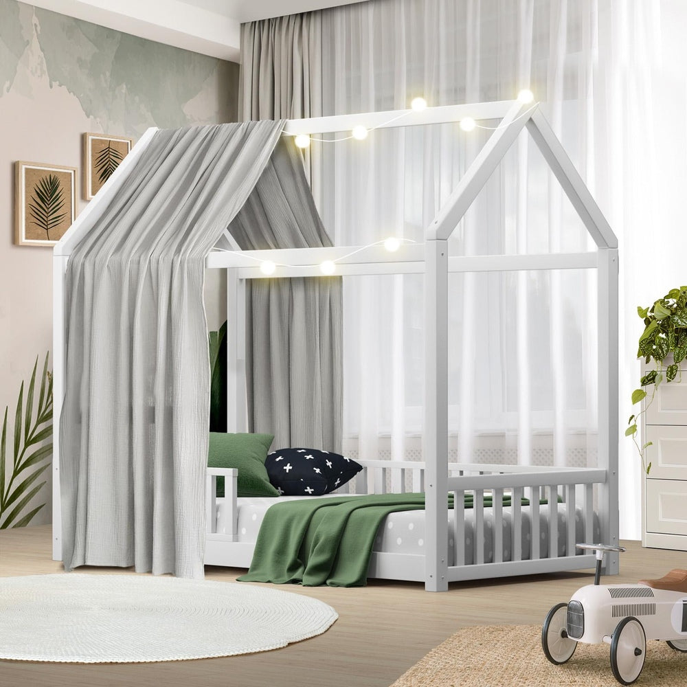 Oikiture Bed Frame Kids Wooden Single Timber House Frame Mattress Base Platform-Bed Frames-PEROZ Accessories