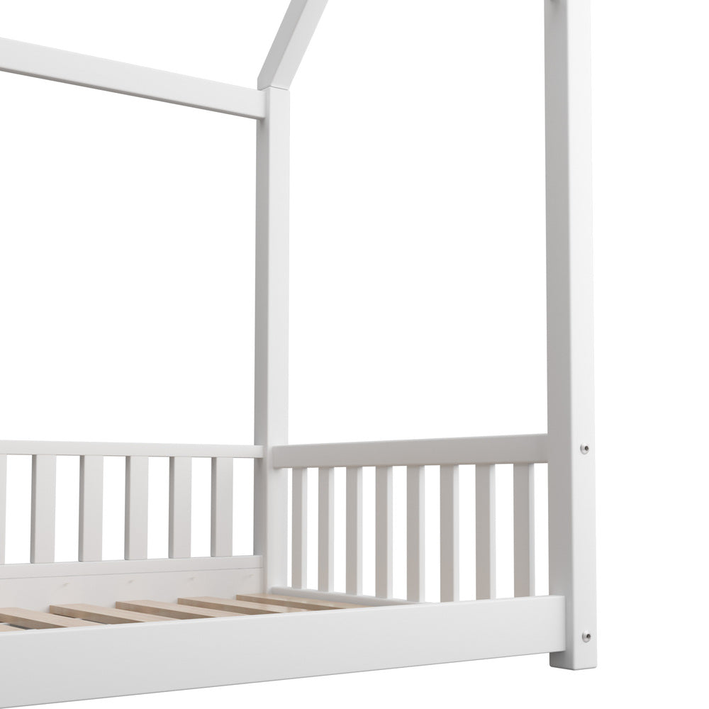 Oikiture Kids Bed Frame With Single Mattress Set House Frame White-Wooden Bed Frames-PEROZ Accessories