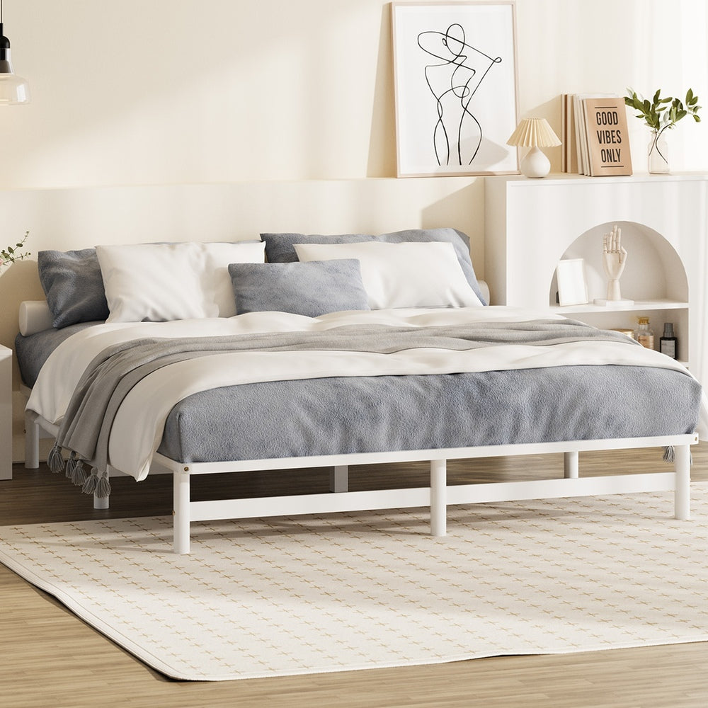 Oikiture Wooden Bed Frame King Size Solid Pine Wood White-Wooden Bed Frames-PEROZ Accessories