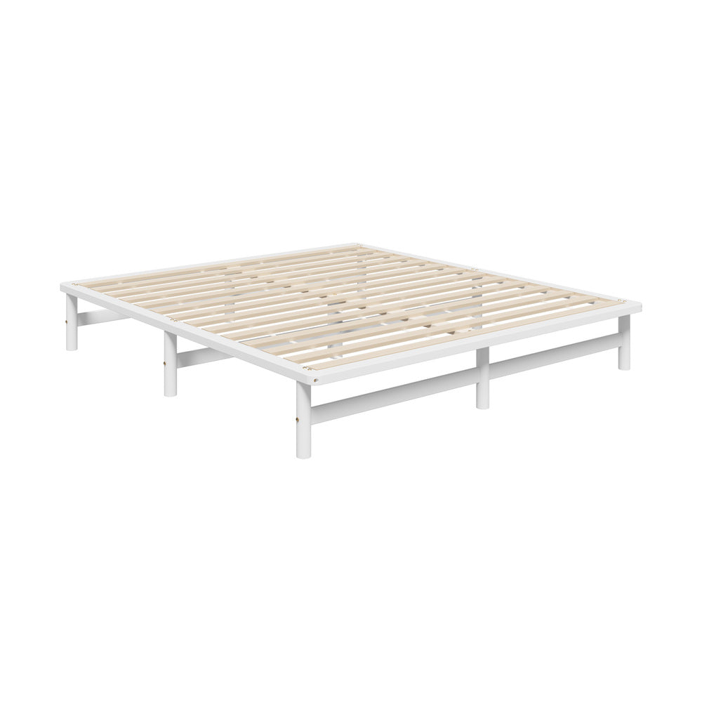 Oikiture Wooden Bed Frame King Size Solid Pine Wood White-Wooden Bed Frames-PEROZ Accessories