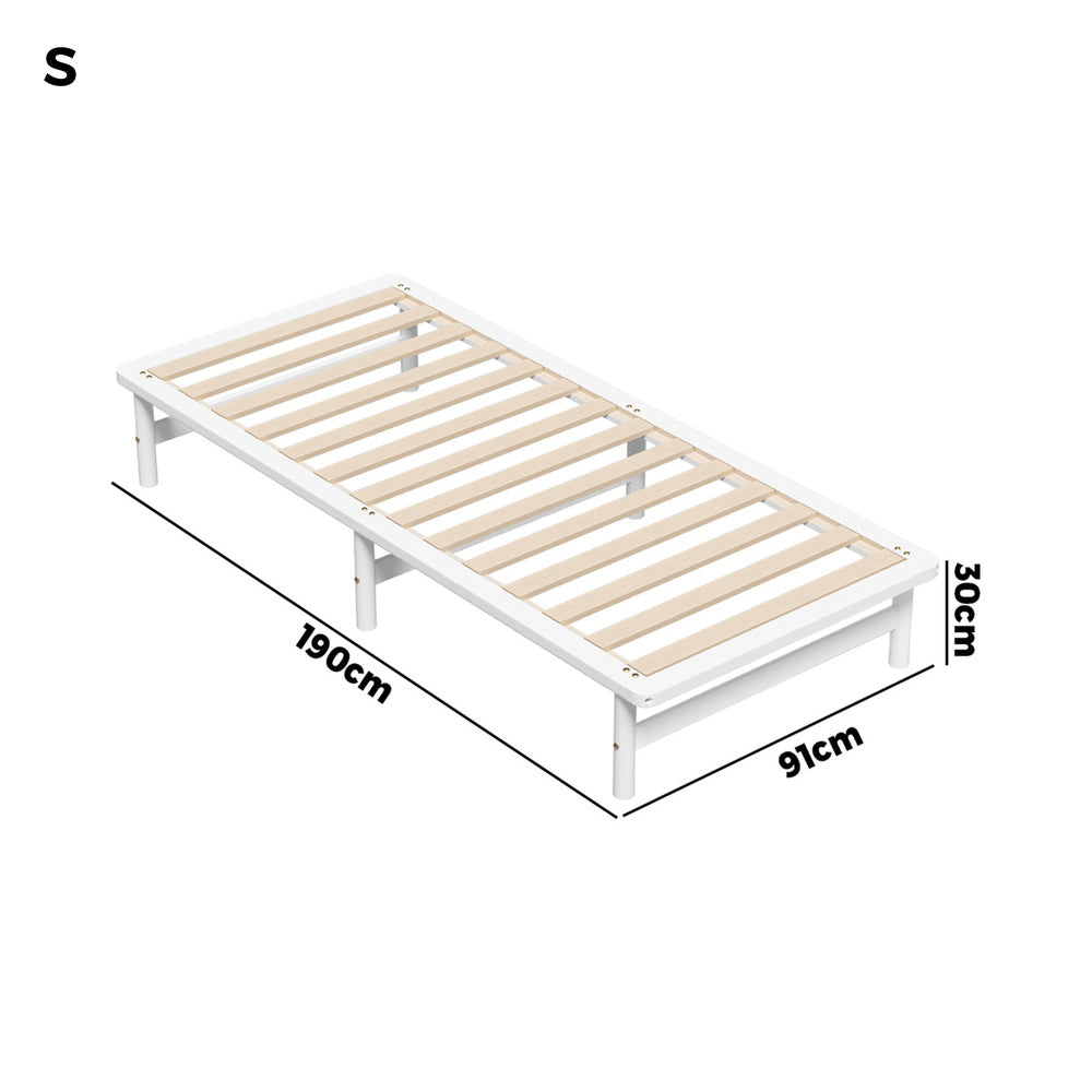 Oikiture Wooden Bed Frame Single Size Solid Pine Timber White-Wooden Bed Frame-PEROZ Accessories