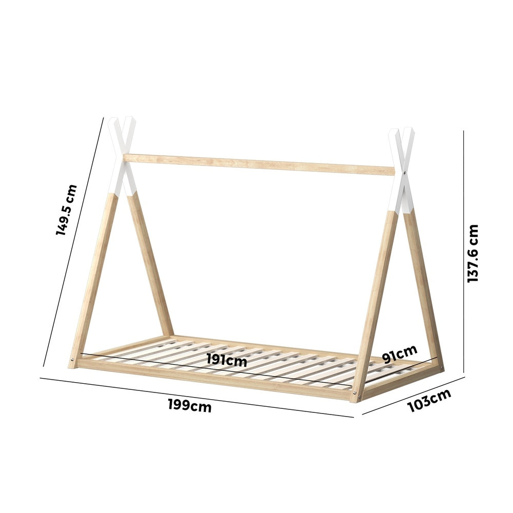 Oikiture Wooden Bed Frame Single Timber Teepee House Mattress Base Platform-Bed Frames-PEROZ Accessories