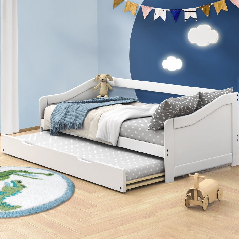 Oikiture Trundle Bed Frame Daybed Single Size Base Timber Wooden Kids Double Bed-Bed Frames-PEROZ Accessories