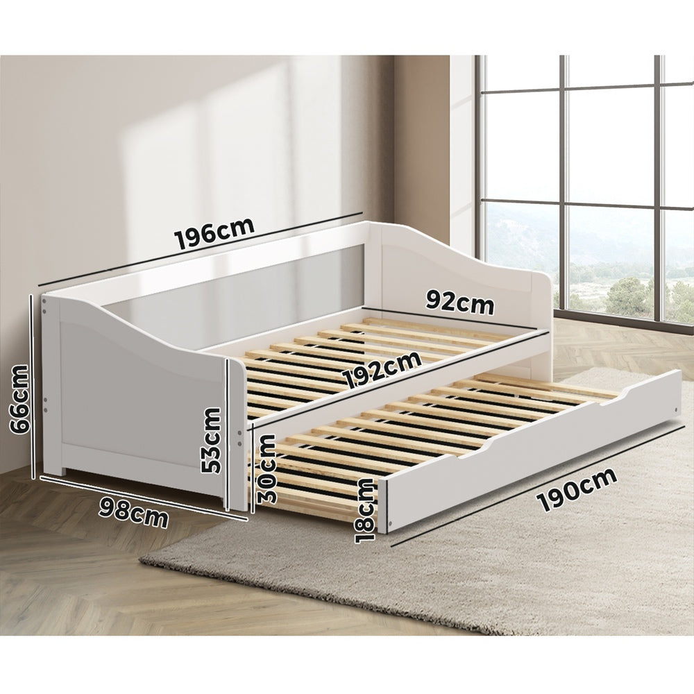 Oikiture Trundle Bed Frame Daybed Single Size Base Timber Wooden Kids Double Bed-Bed Frames-PEROZ Accessories