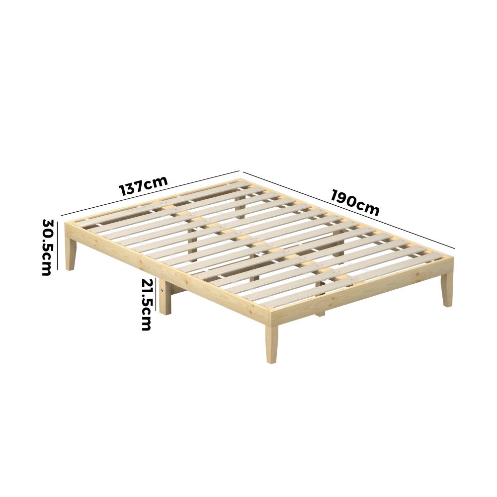 Oikiture Bed Frame Double Size Wooden Pine Timber Bedroom Furniture-Wooden Bed Framess-PEROZ Accessories
