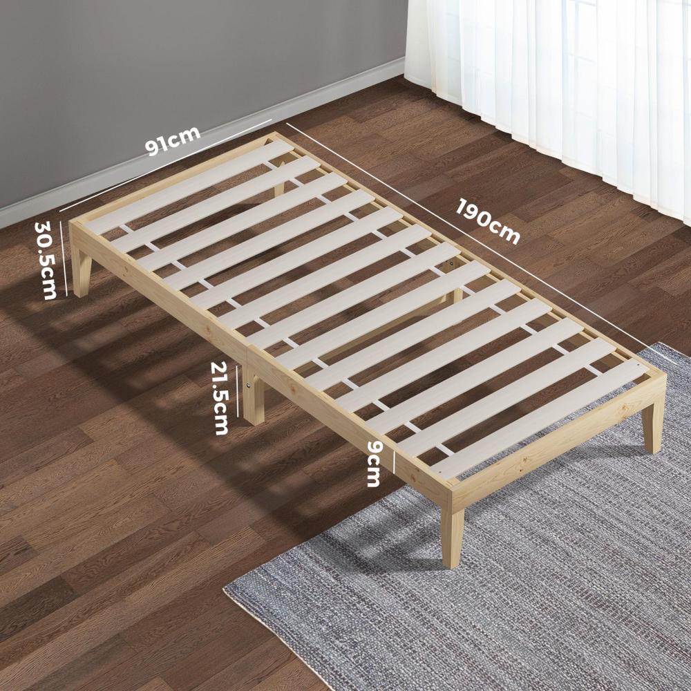 Oikiture Bed Frame Single Size Pine Wood Bed Base-Wooden Bed Frames-PEROZ Accessories
