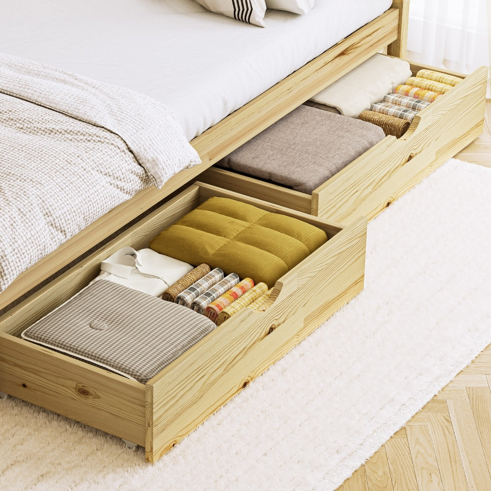 Oikiture 2x Trundle Drawers for Bed Frame with Wheels Wooden-Drawer Set of 2-PEROZ Accessories