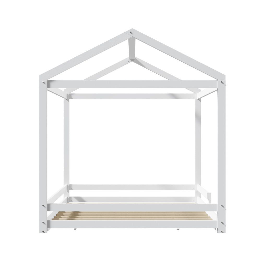 Oikiture Kids Wooden Bed Frame House Base with Fence Double White-Wooden Bed Frames-PEROZ Accessories