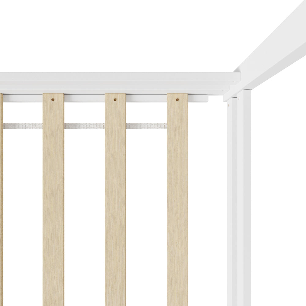 Oikiture Kids Wooden Bed Frame House Frame Timber with Fence Single White-Wooden Bed Frames-PEROZ Accessories