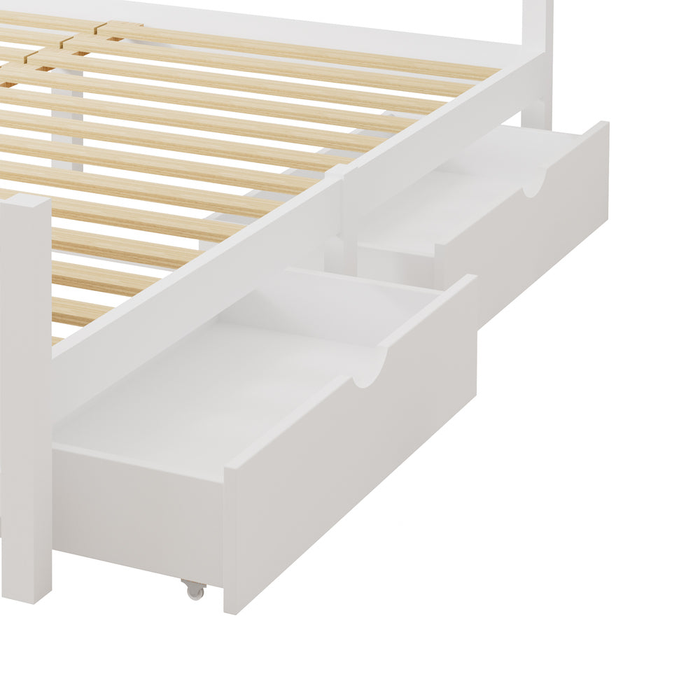 Oikiture Wooden Bed Frame Queen Size with Trundle Drawers White-Wooden Bed Frames-PEROZ Accessories