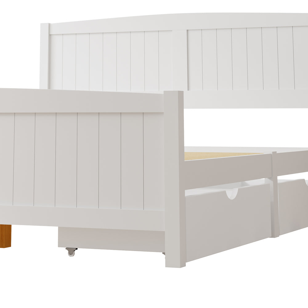 Oikiture Wooden Bed Frame Queen Size with Trundle Drawers White-Wooden Bed Frames-PEROZ Accessories