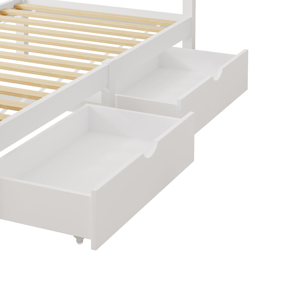 Oikiture Wooden Bed Frame Single Size with Trundle Drawers White-Wooden Bed Frame-PEROZ Accessories