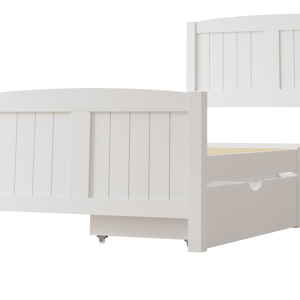 Oikiture Wooden Bed Frame Single Size with Trundle Drawers White-Wooden Bed Frame-PEROZ Accessories