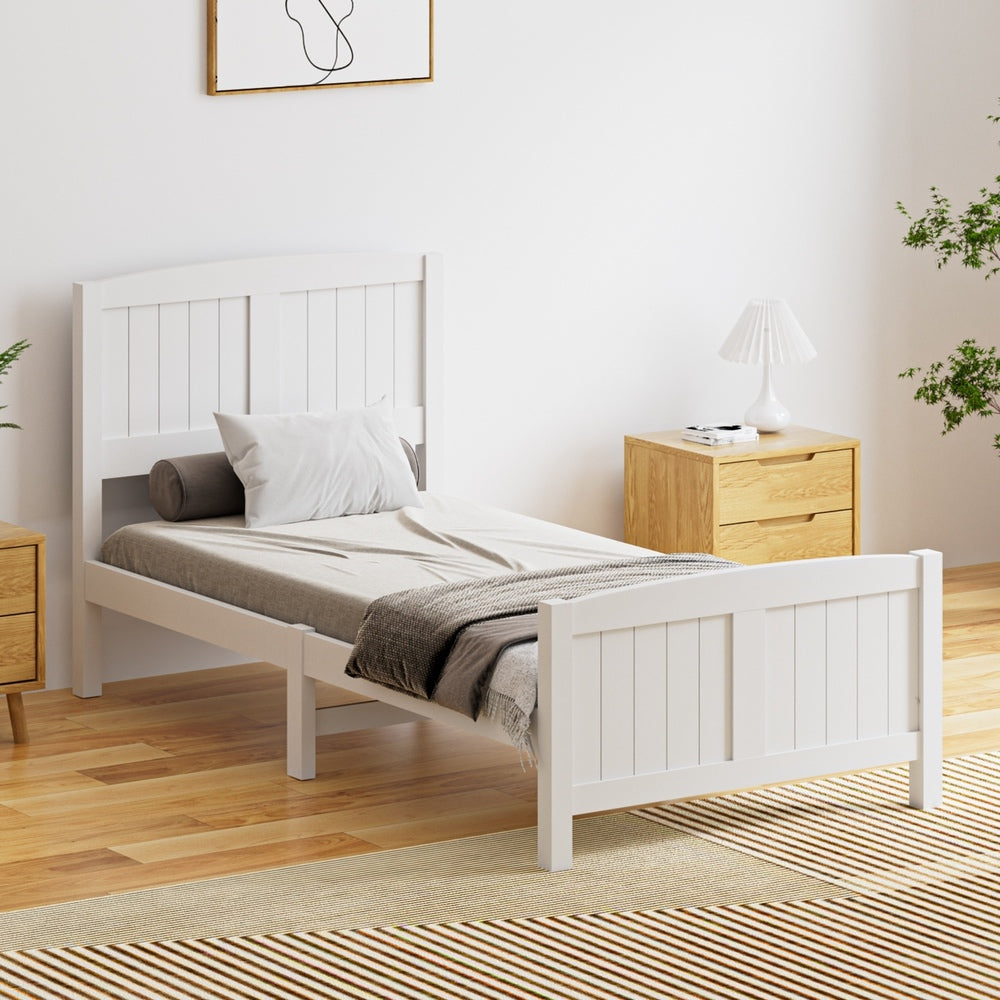 Oikiture Bed Frame Singe Size Timber Platform White-Wooden Bed Frame-PEROZ Accessories