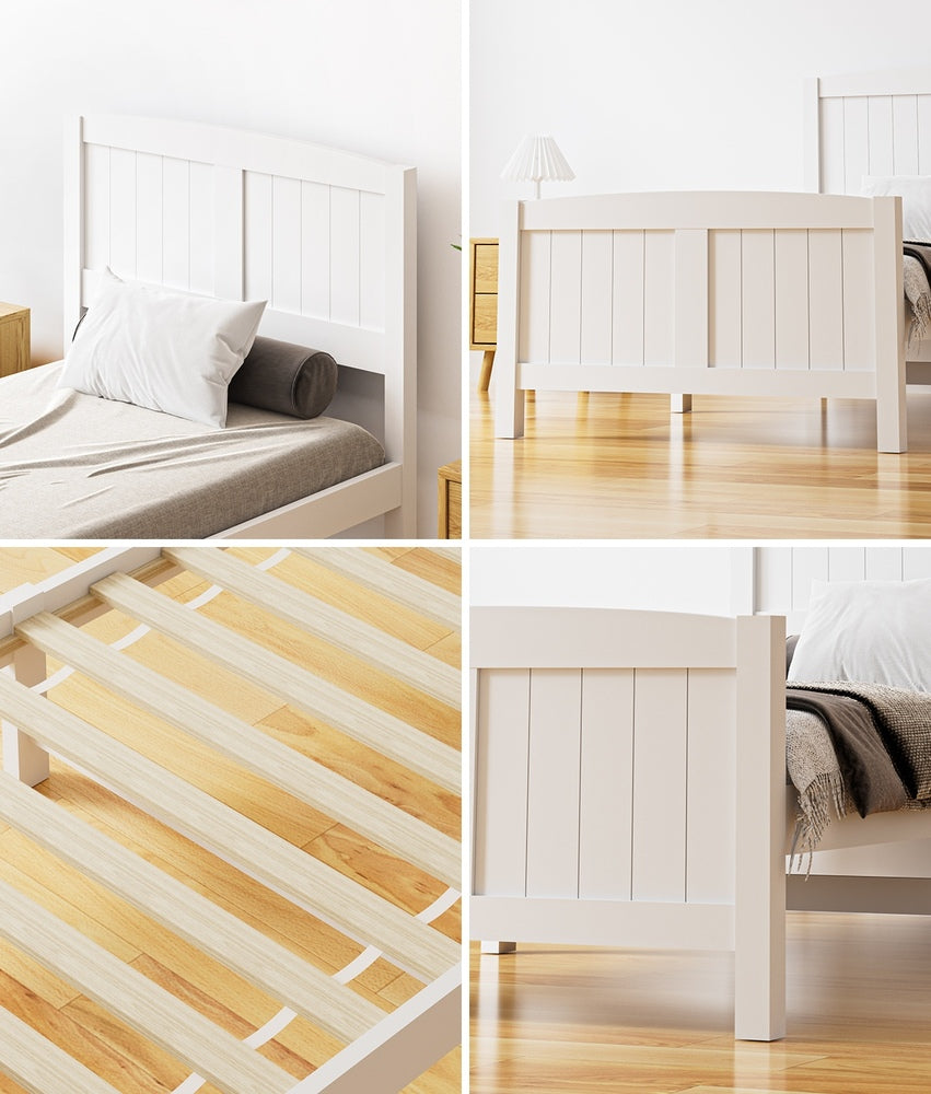 Oikiture Bed Frame Singe Size Timber Platform White-Wooden Bed Frame-PEROZ Accessories