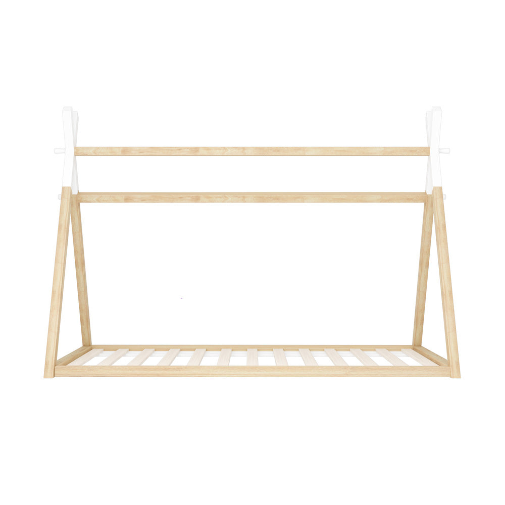 Oikiture King Single Kids Bed Frame Mattress Set Wooden Teepee House Beds-Wooden Bed Frame-PEROZ Accessories