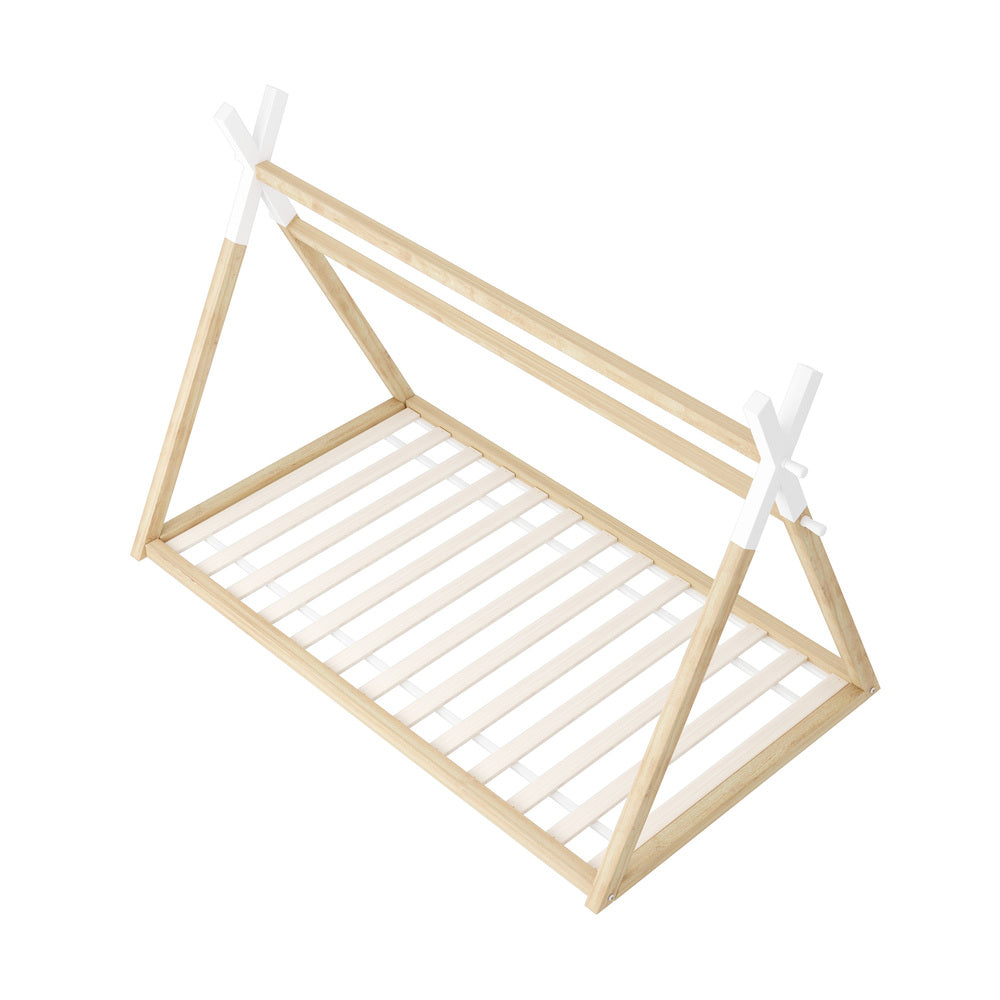 Oikiture King Single Kids Bed Frame Mattress Set Wooden Teepee House Beds-Wooden Bed Frame-PEROZ Accessories