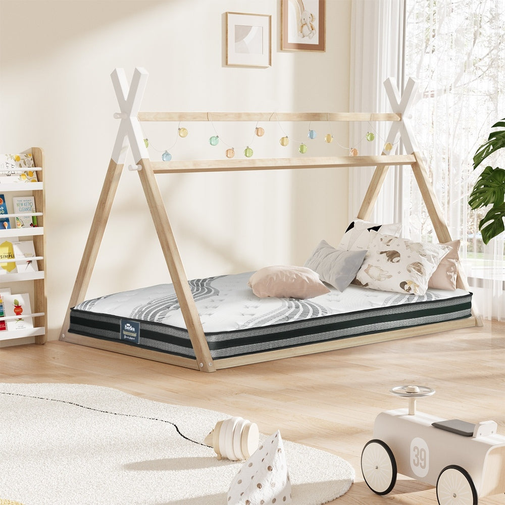 Oikiture King Single Kids Bed Frame Mattress Set Wooden Teepee House Beds-Wooden Bed Frame-PEROZ Accessories