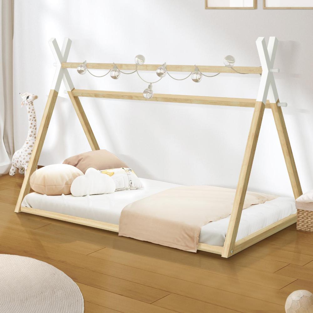 Oikiture Kids Bed Frame Wooden Timber King Single Teepee House Frame Beds-Wooden Bed Framess-PEROZ Accessories
