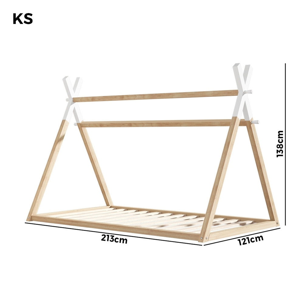 Oikiture Kids Bed Frame Wooden Timber King Single Teepee House Frame Beds-Wooden Bed Frames-PEROZ Accessories