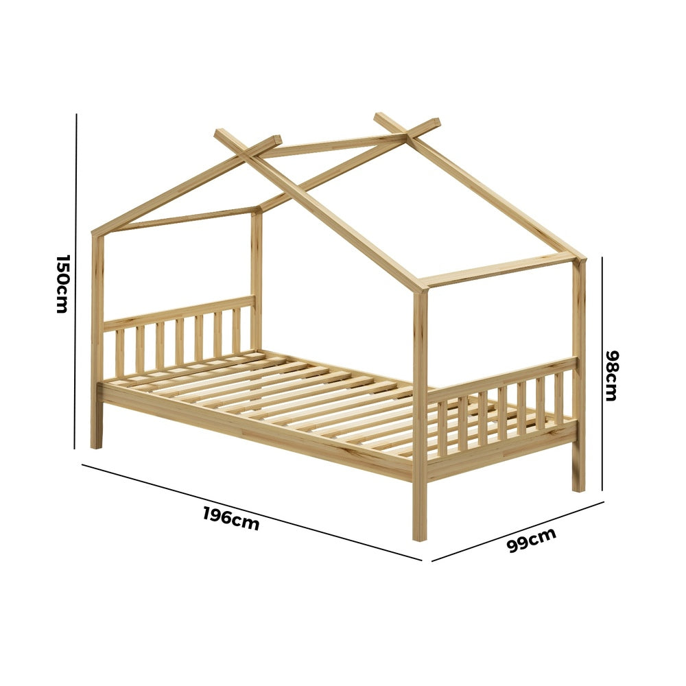 Oikiture Bed Frame Wooden Kids Single Timber House Beds-Wooden Bed Frames-PEROZ Accessories