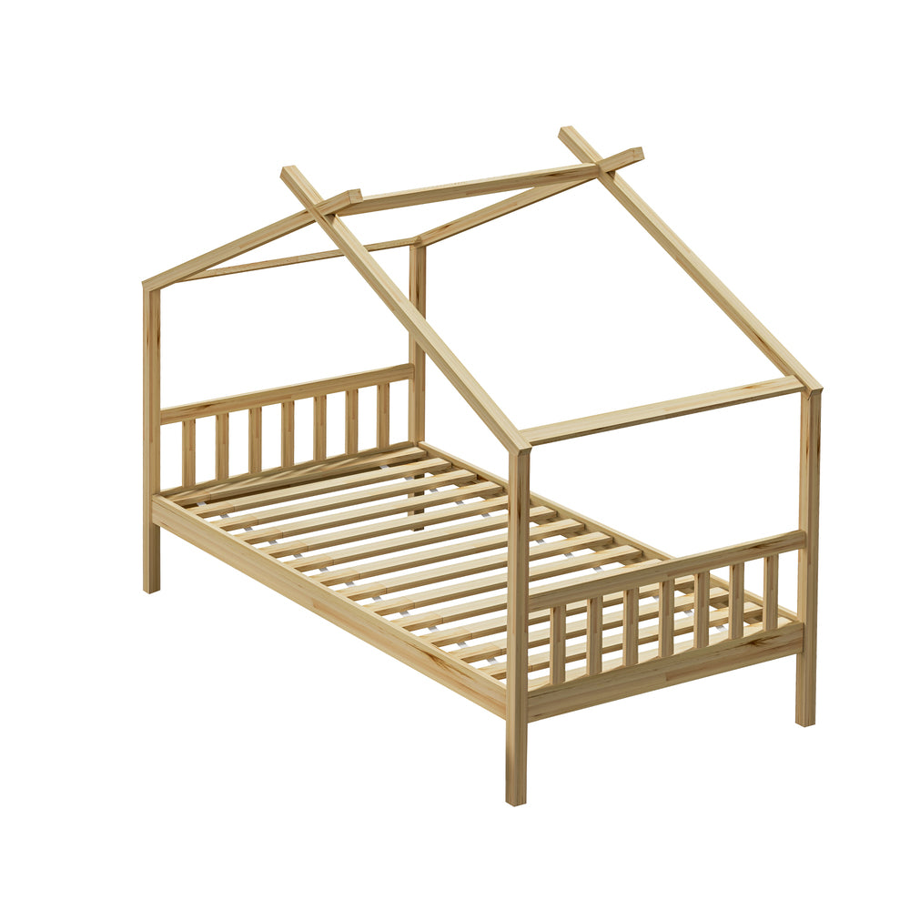 Oikiture Bed Frame Wooden Kids Single Timber House Beds-Wooden Bed Frames-PEROZ Accessories