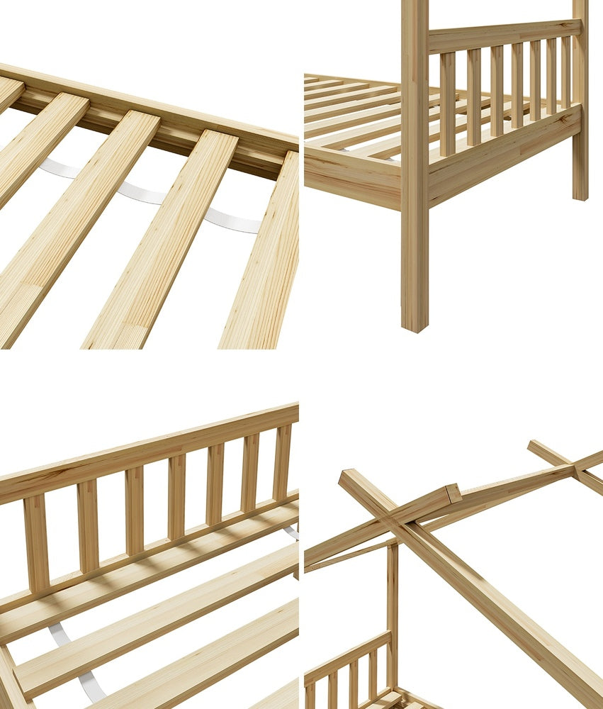 Oikiture Bed Frame Wooden Kids Single Timber House Beds-Wooden Bed Frames-PEROZ Accessories