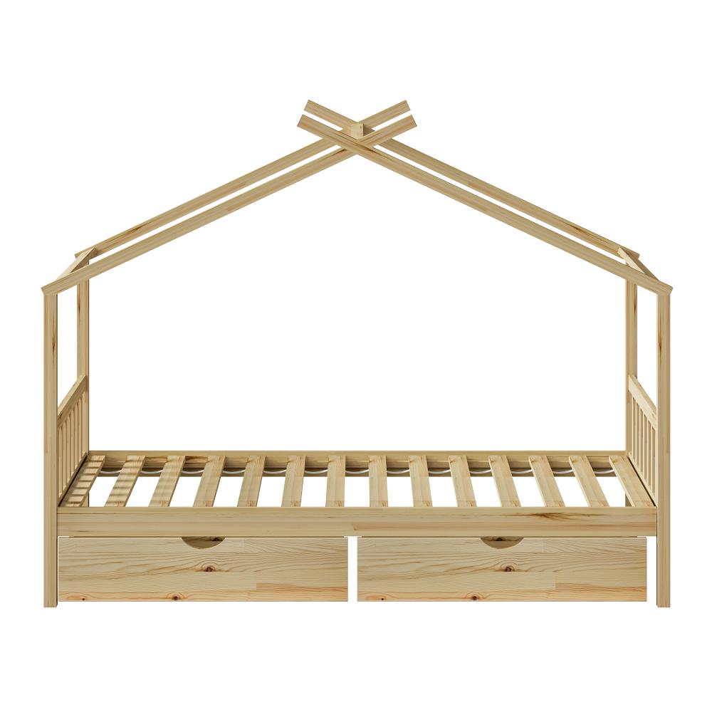 Oikiture House Bed Frame Wooden Single Size with Drawers-Wooden Bed Frames-PEROZ Accessories