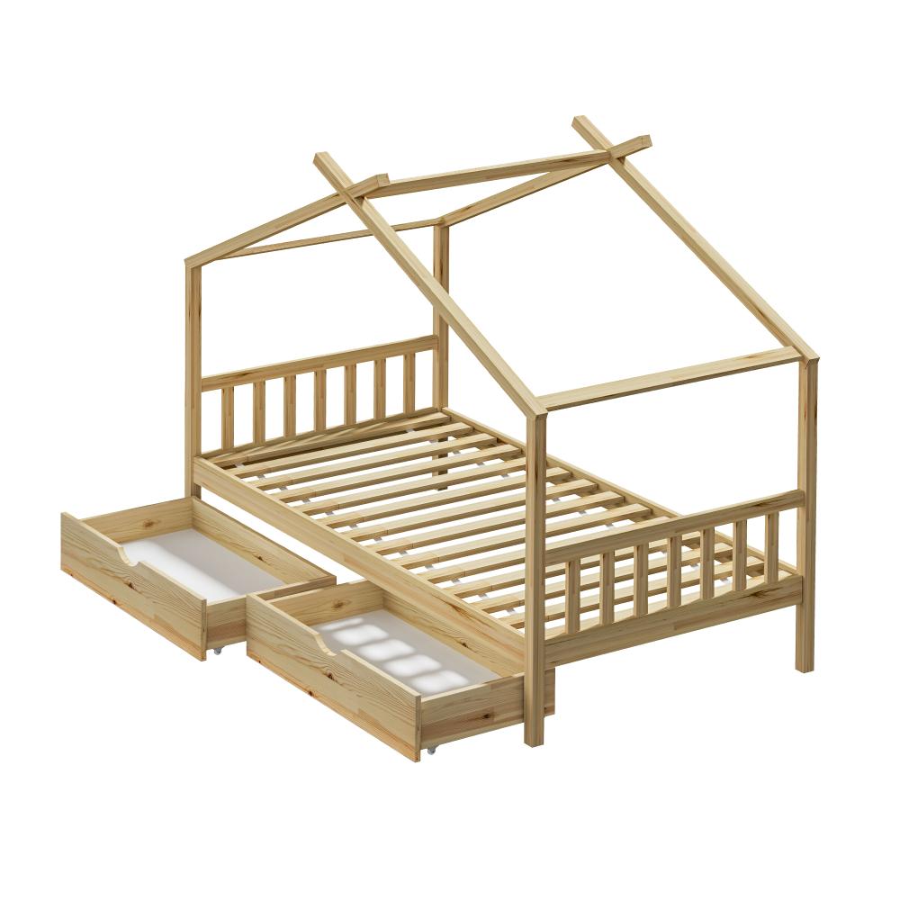 Oikiture House Bed Frame Wooden Single Size with Drawers-Wooden Bed Frames-PEROZ Accessories