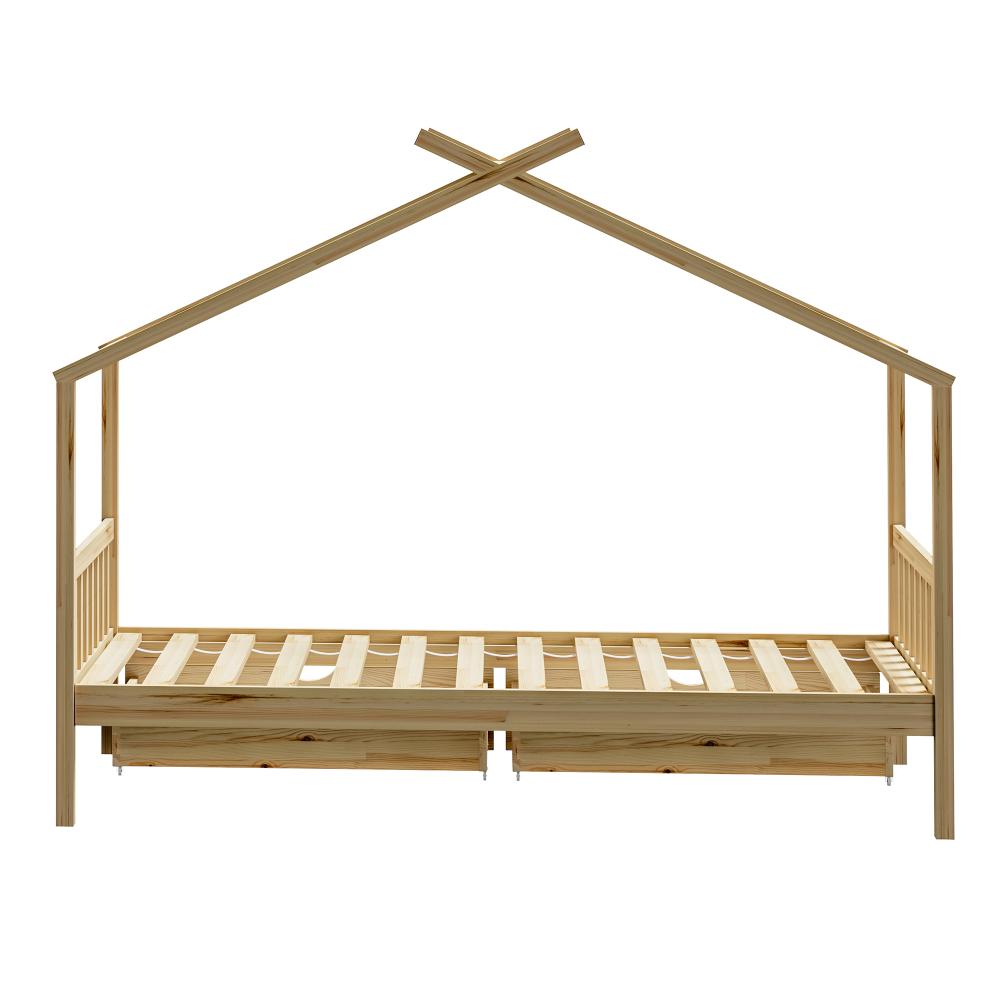 Oikiture House Bed Frame Wooden Single Size with Drawers-Wooden Bed Frames-PEROZ Accessories
