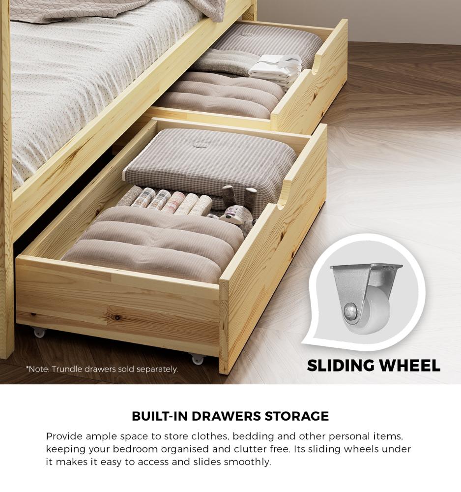 Oikiture House Bed Frame Wooden Single Size with Drawers-Wooden Bed Frames-PEROZ Accessories